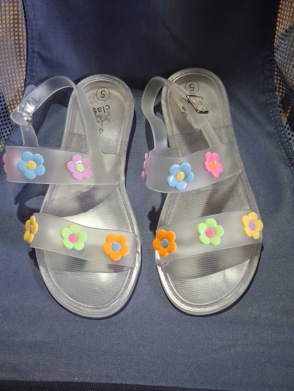 Clear Jelly Sandals with Multicolor Flower Accents - Kids 5